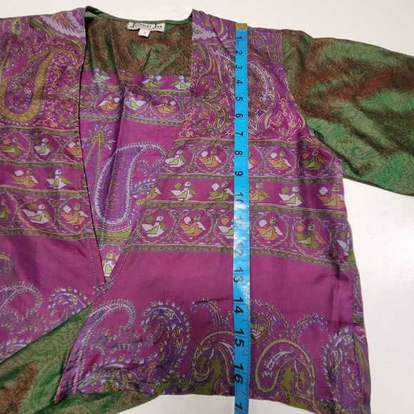 SILK Bolero Top Crop Top Coverup Silk Blazer Short Jacket Butterfly Sleeve Top S - Picture 7 of 14